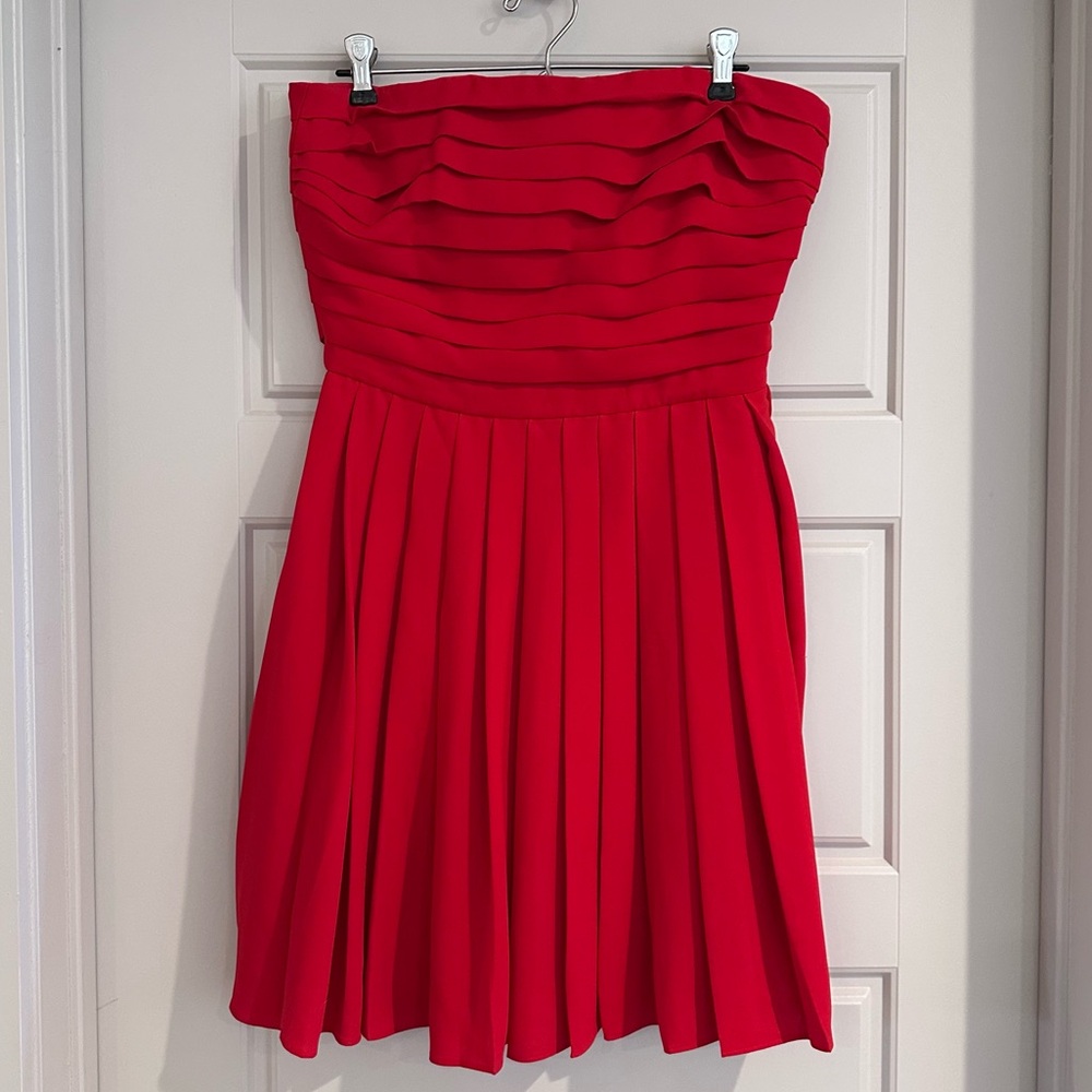 Rachel Roy RSVP Lipstick Red Pleated Strapless Mini Dress Size 8‎